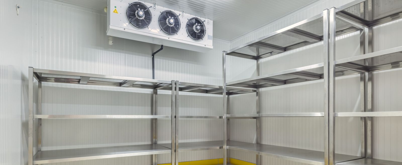 Câmara fria industrial com estantes em inox